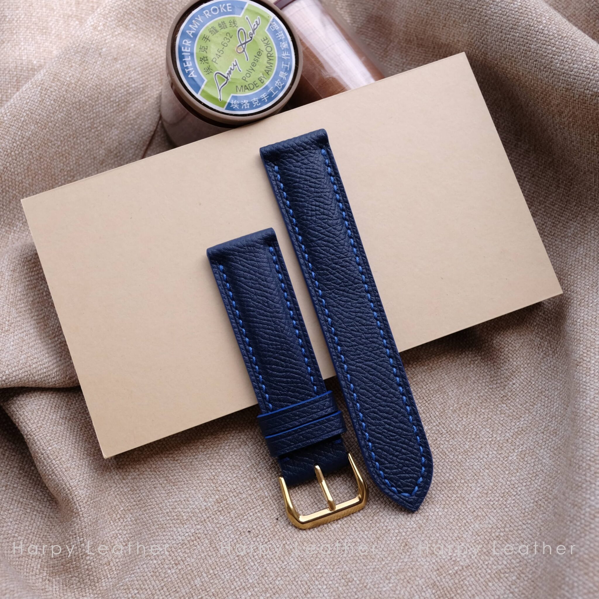 Blue leather watch strap handmade leather watch strap & band