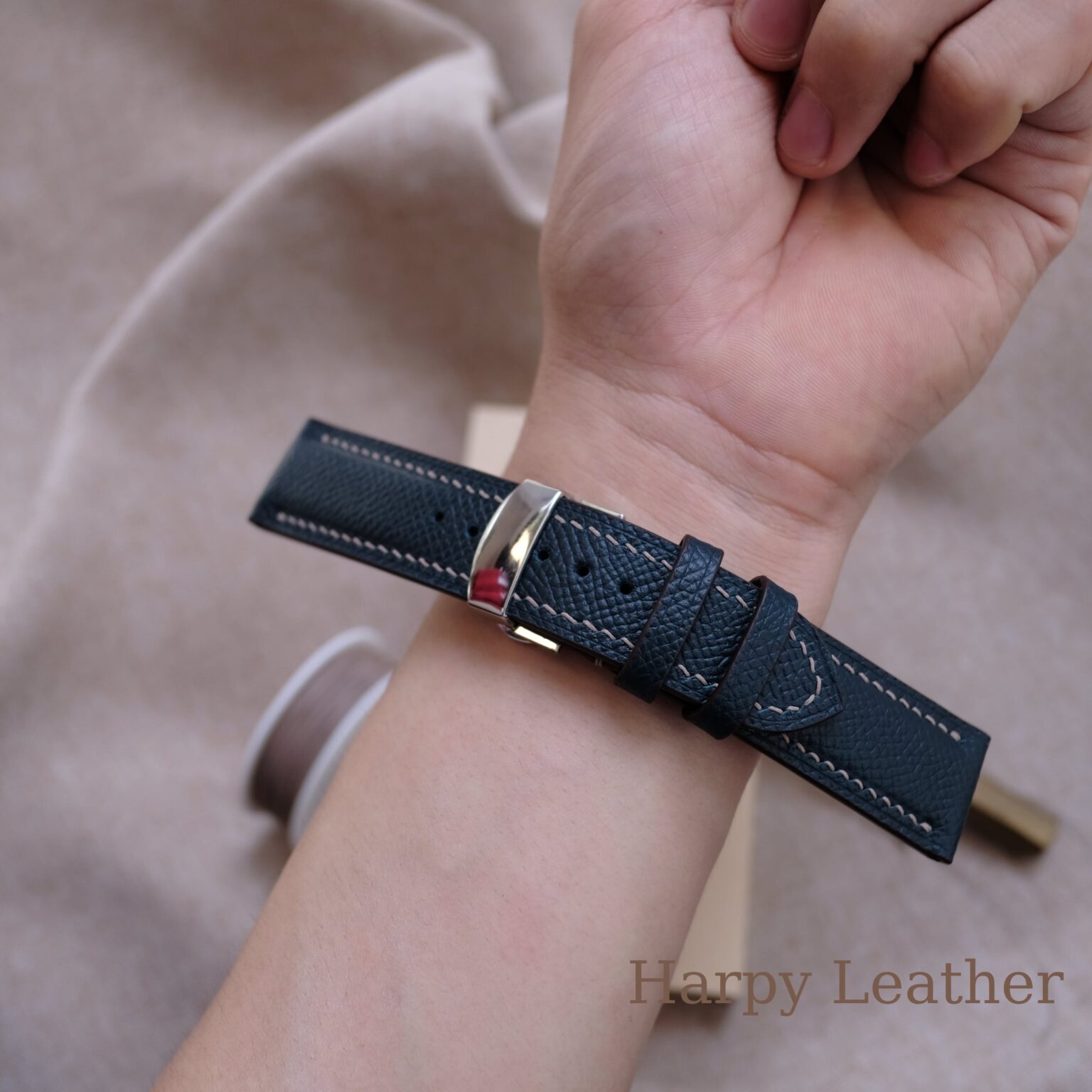 Blue leather watch strap handmade leather watch strap & band