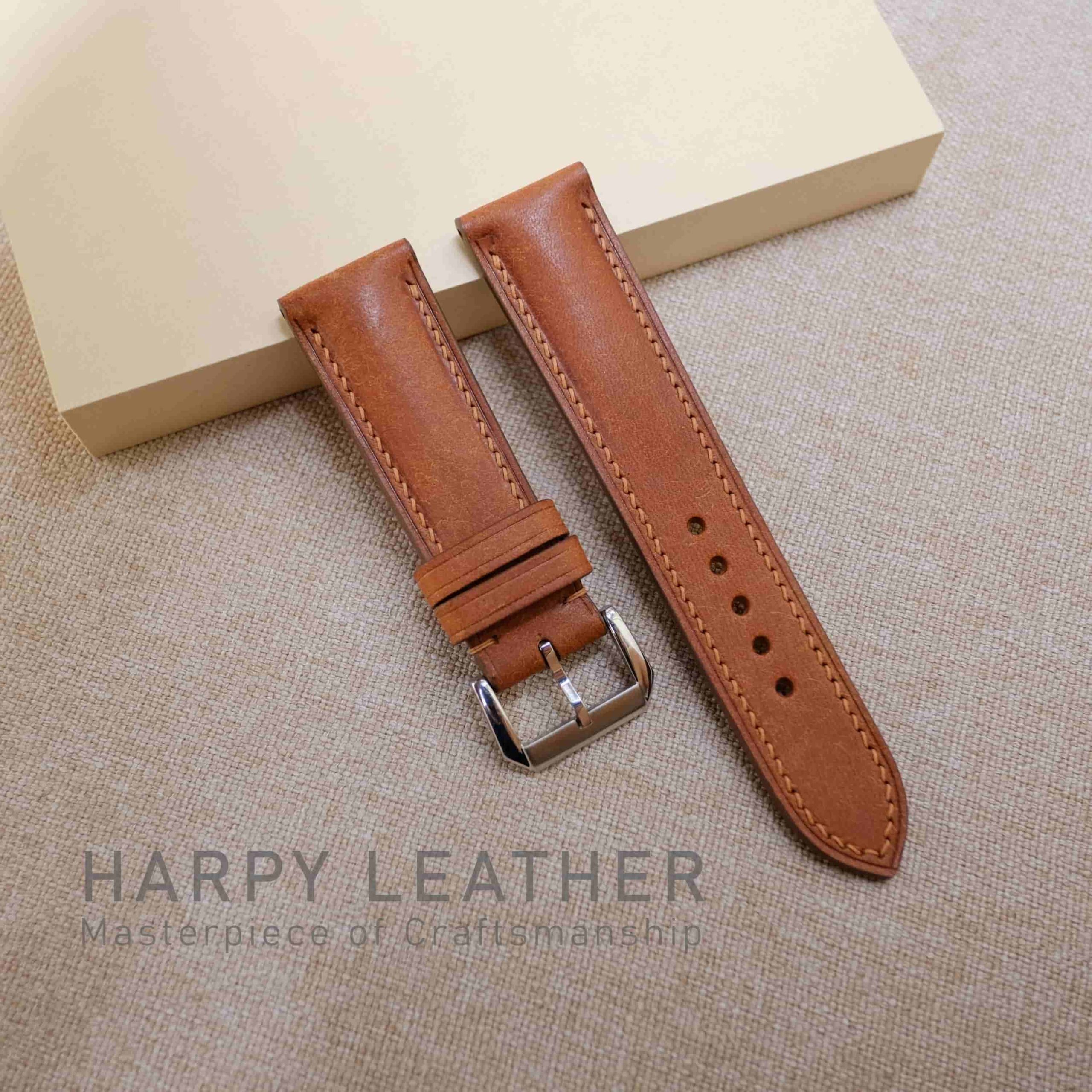 Cognac Brown Leather Watch Strap handmade Watch Band 16mm 