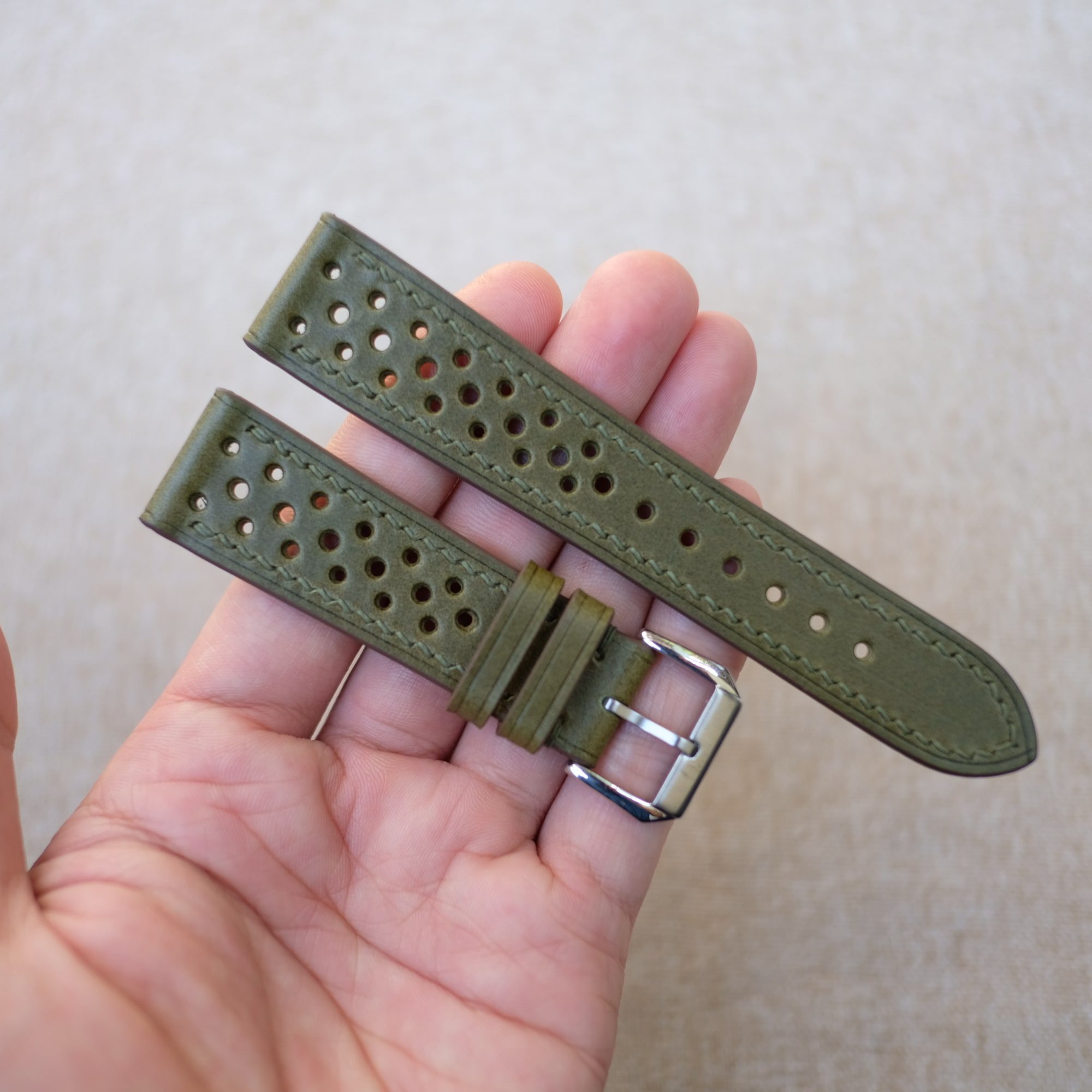 Olive rally watch strap racing leather watch band Handcraft