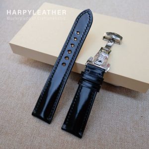 Black-shell-codovan-leather-watch-strap-