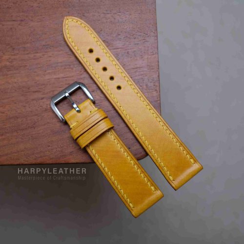 yellow mozart leather flat watch strap 2