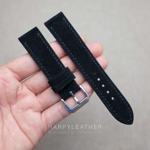 Black suede flat watch strap 2