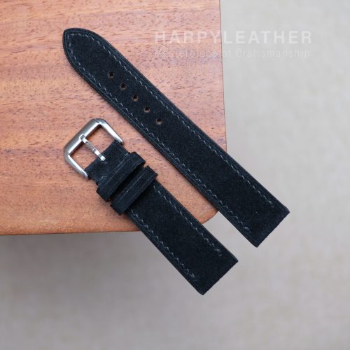 Black suede flat watch strap 3