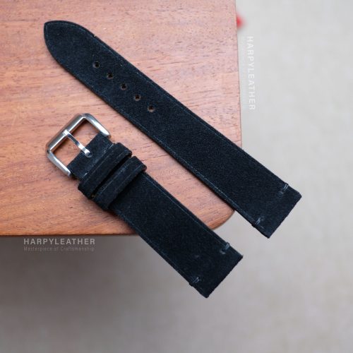 Black suede slim watch strap 2