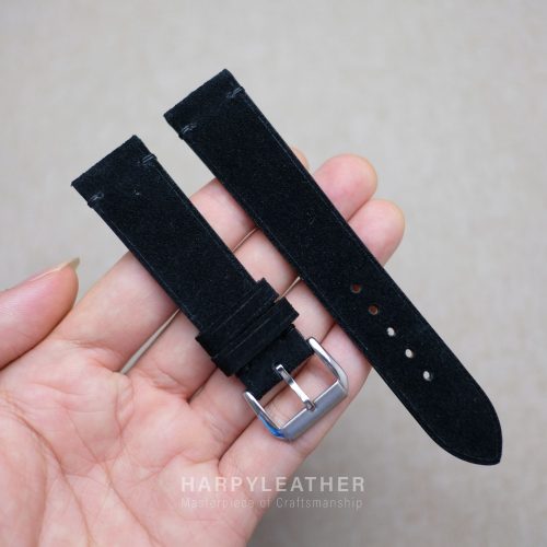 Black suede slim watch strap 3