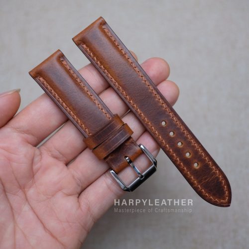 Brown waxy leather watch strap 2