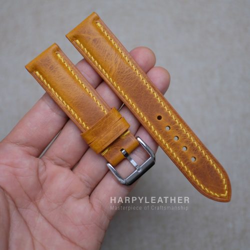 Golden yellow waxy watch strap 2