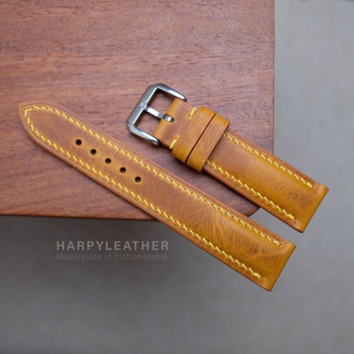 Golden yellow waxy watch strap 3