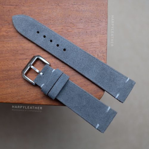 Gray suede slim leather watch strap 2