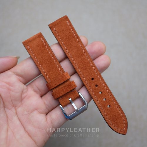 Orange suede flat watch strap 2