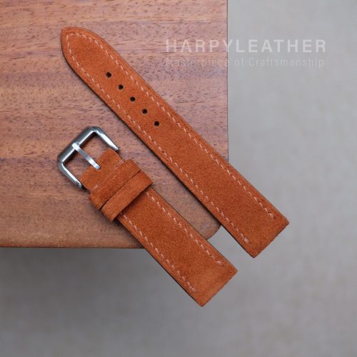 Orange suede flat watch strap 3