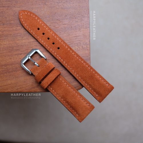 Orange suede leather watch strap 2