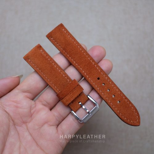 Orange suede leather watch strap 3