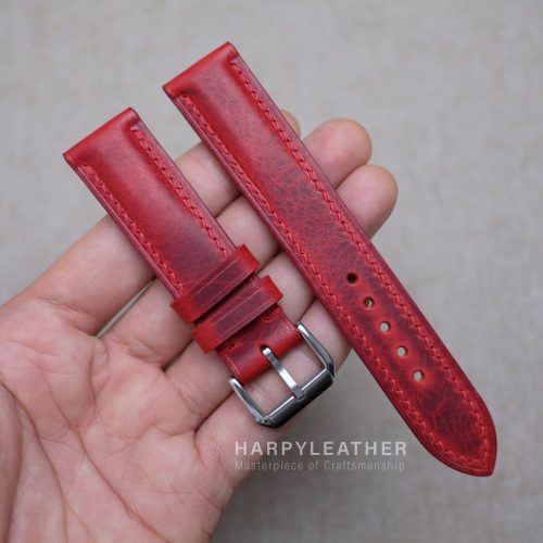 red waxy leather watch strap 2